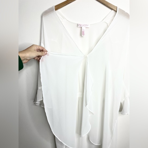 OSCAR DE LA RENTA white sheer coverup teddy wrap top M - Picture 3 of 8